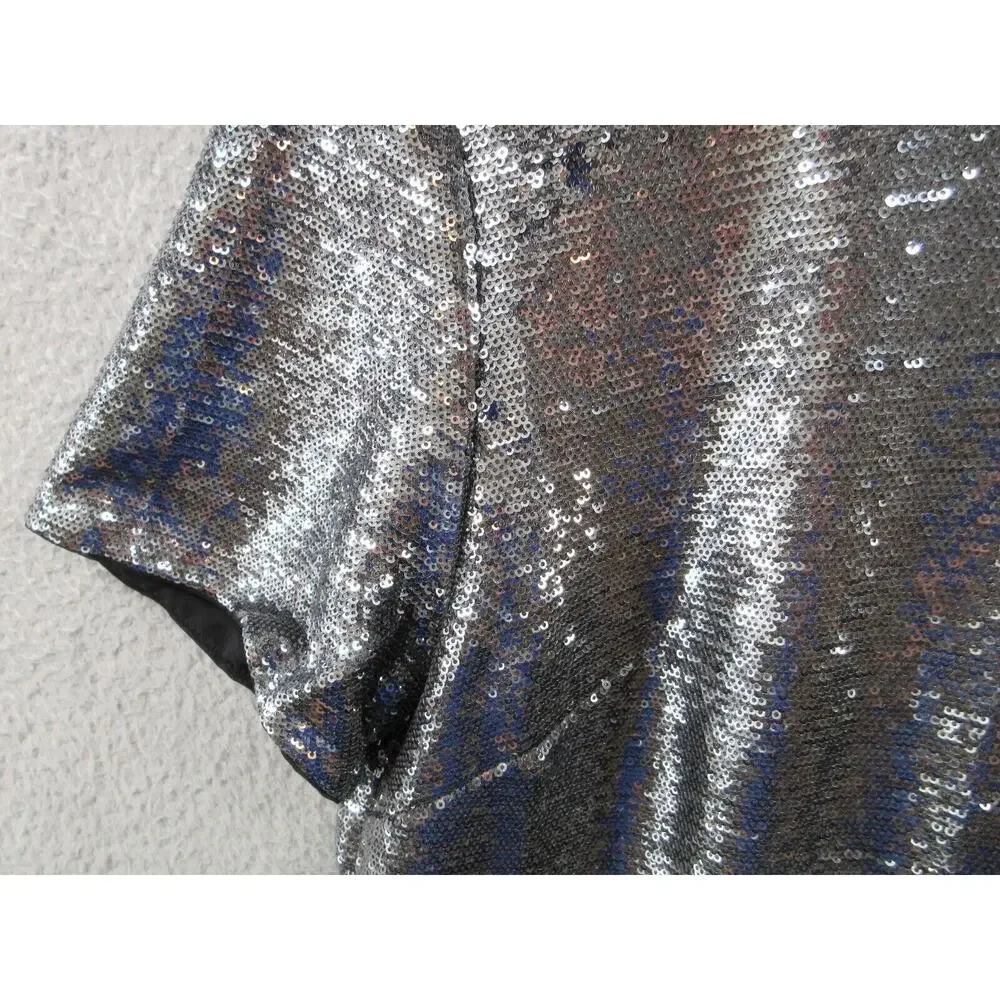 NWT Ralph Lauren Women Sz 12 Silver Sequined Party Cocktail Dress Round Neck - Picture 6 of 16